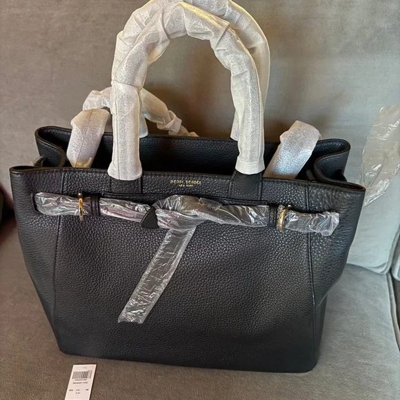 Henri Bendel Black Leather Belmont Tote Bag - Picture 1 of 6